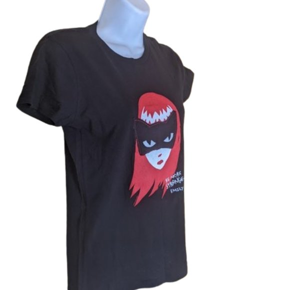 EMILY THE STRANGE 2006 Black Red Cotton V-Neck  T-Shirt-Size Medium NWOT  NEW - Picture 3 of 4